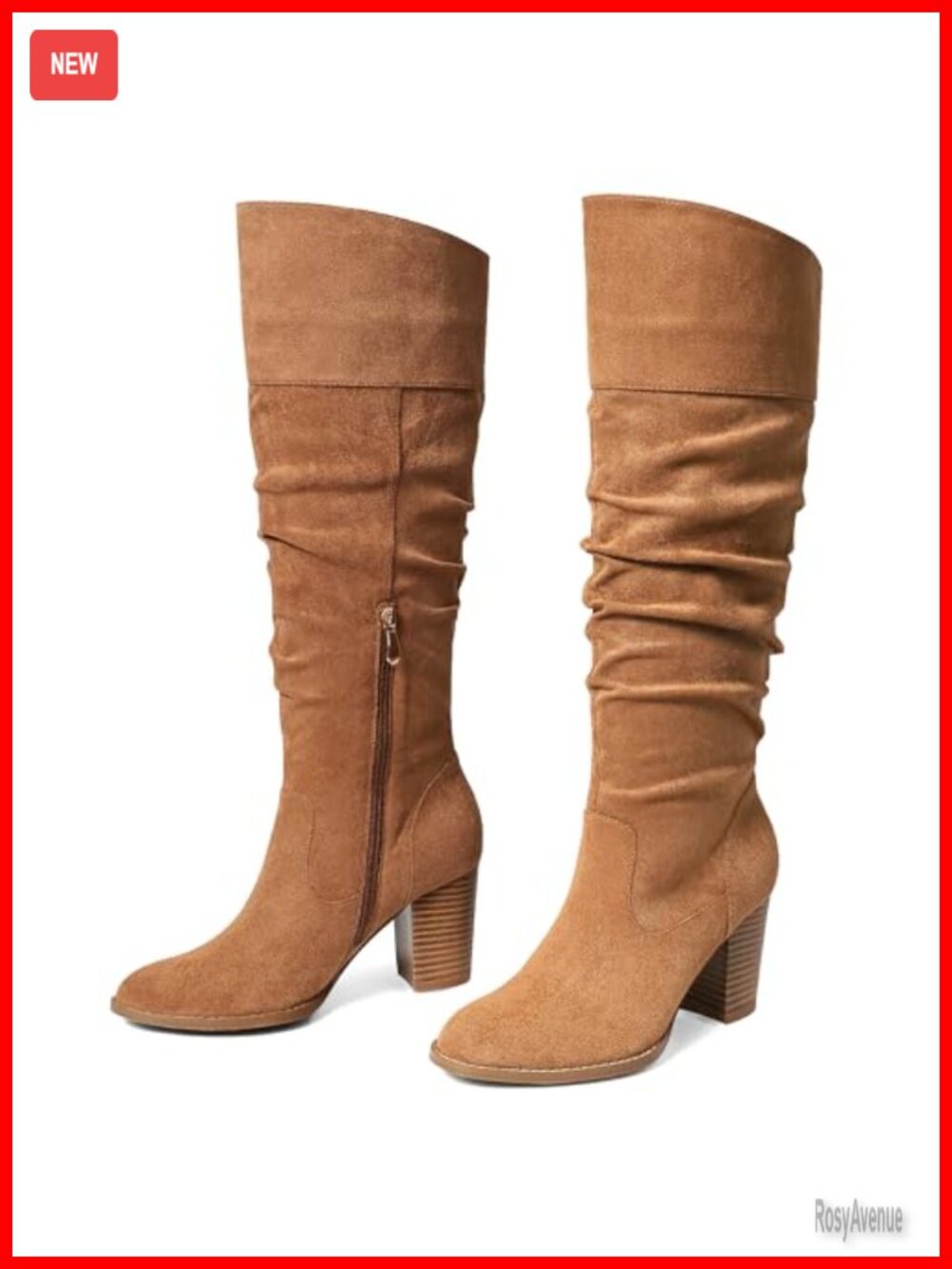 Suede Knee High Boots Slouch Block Heel Pull On Women's Winter Fall Tall